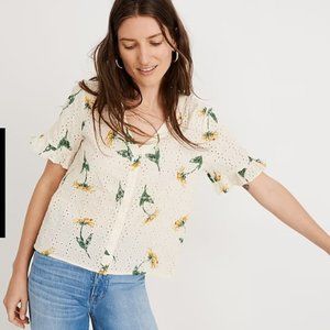Madewell Eyelet Village Ruffle-Sleeve Shirt in Sunflower Scatter - Size XXS
